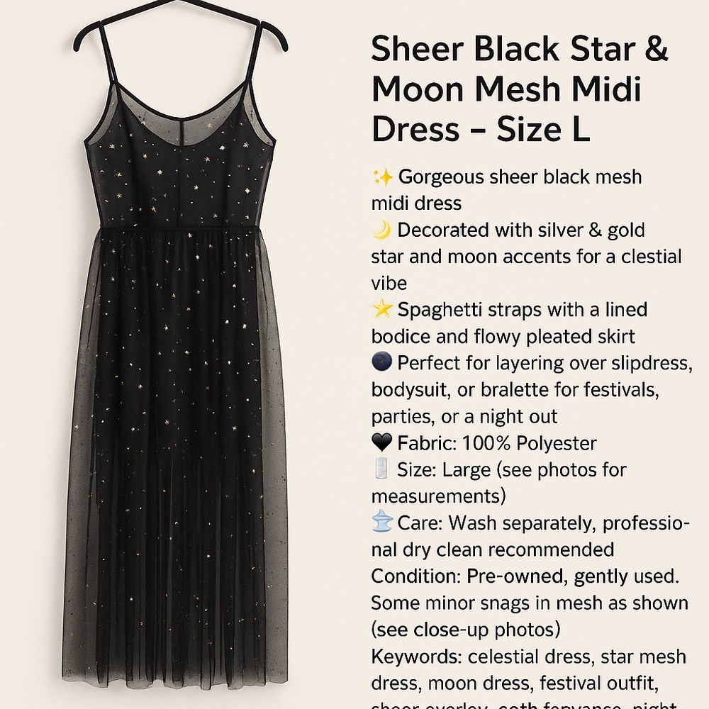 Sheer Black Star & Moon Mesh Midi Dress